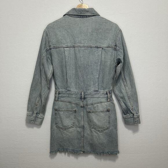 Pistola Nina Denim Mini Dress Raw Hem Snaps Acid Wash Size XS - Picture 5 of 9